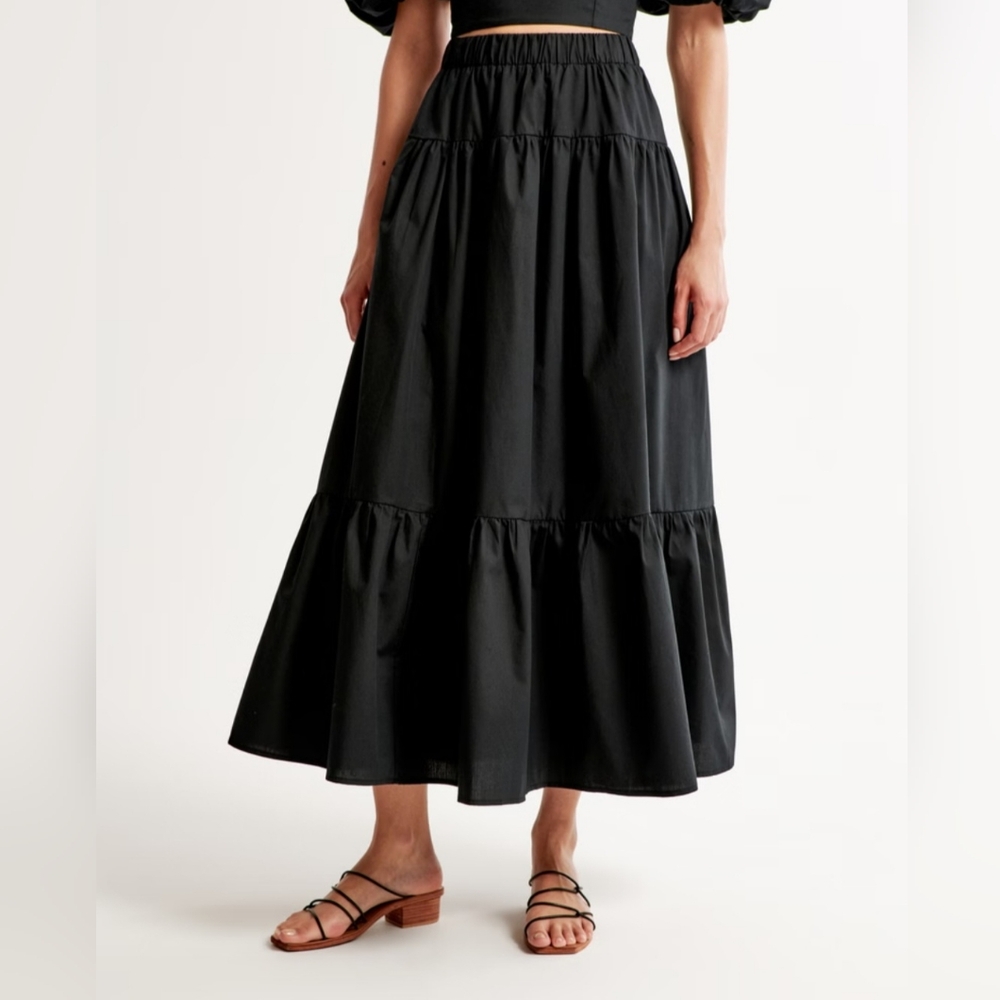 Abercrombie & Fitch Poplin Tiered Maxi Skirt